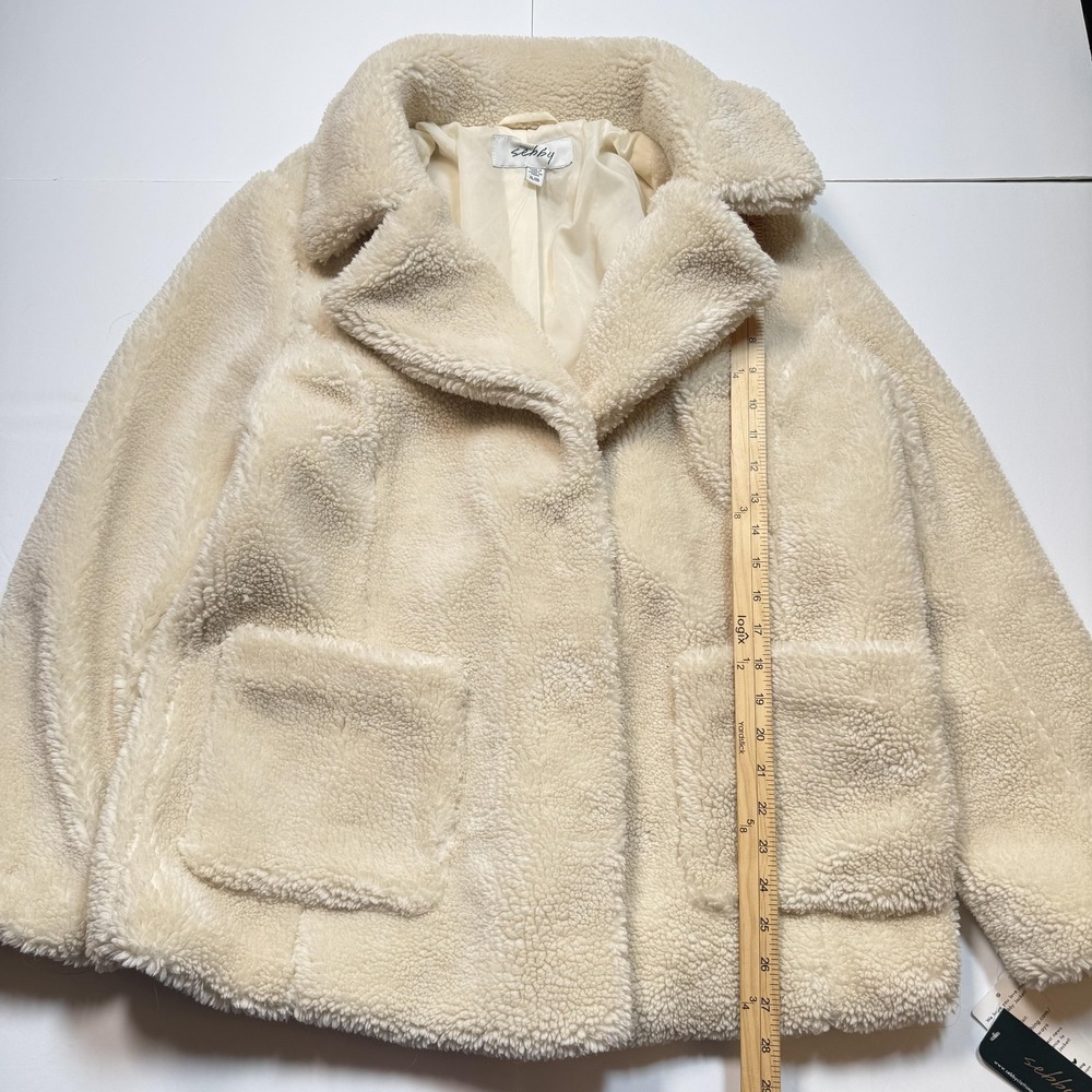 Sebby Jacket Womens XL White Faux Fur Teddy Sherpa Lined Short Coat Collared - Picture 6 of 7